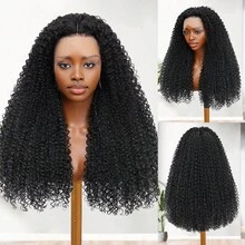 Natural Black Deep Curly 13x4 Transparent Lace Front Wig Short Bob Curly Hair 180% Density Heat Resistant Synthetic Mixed Human Blended Hair Wig With Baby Hair For Women 12Inch-34Inch Pre Plucked Hairline Invisible Knots - Natural & Black - View 2
