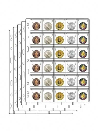 10 Pcs High-Transparency Coin Loose-Leaf Sheets With 20/30/42 Compartments. These Are Available Inner Pages Suitable For Banknote And Coin Loose-Leaf Albums. They Are Single-Sided High-Transparency Coin Album Pages.