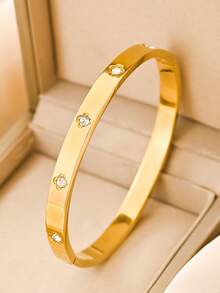 2pcs/1set Stainless Steel Fashion Bracelet & Ring Jewelry Set, Luxury Chic Accessories Suitable For Gifts, Daily Wear, Casual, Wedding, Party, Music Festival, Gathering - Gold - View 2