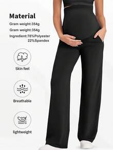1-PC Women's Maternity Pants, Are In A Simple And Pure Black Color. They Adopt An Elastic Waistband Design That Won't Oppress The Abdomen Sports - Black - View 2