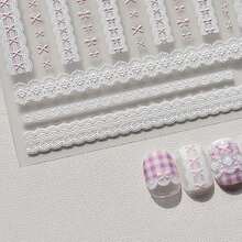 1pc 5D Nail Art StickersSweet Bowknot Pink Lace Heart Self Adhesive Nail Art Stickers Decals Manicure Decals DIY - 彩色 - 查看 1