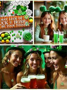 30 piezas Día de San Patricio DIY Verde Esmalte y Aleación Dorada Trébol de Cuatro Hojas Colgante de Dibujos Animados Joyería Haciendo Regalo Festivo (Estilos Aleatorios) - Multicolor - Ver 12