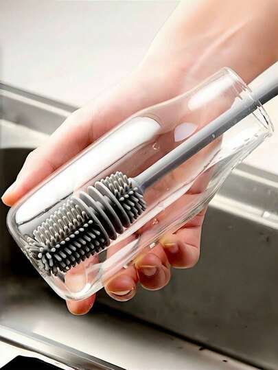 5pcs Long Handle Silicone Bottle Brush - Rubber Material, Soft Bristles, Thorough Cleaning, Suitable For Water Bottles, Coffee Cups, Baby Bottles - Durable, Non-Scratch Cleaning Tool For Kitchen, Bathroom, Living Room, Bedroom And Outdoor