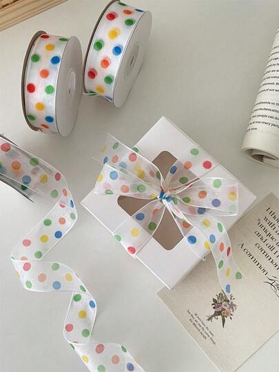 Rainbow Polka Dot Ribbon, Fresh And Elegant Ribbon For Holiday Decoration, Birthday Cake Box, Gift Wrapping, Bouquet, Floral Crafts, Bowknot