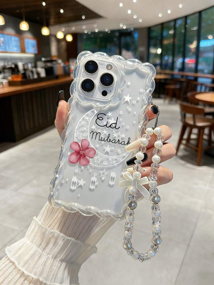 编织波浪边优雅TPU花月彩绘防震保护手机壳，配串珠手链配件，兼容 17 Pro/17 Air/17/17 Pro Max、16/11/16 Pro/16 Plus/16 Pro Max/16 E/15 Pro Max/13/14/12/XS/XR/7G/8 Plus/XR/7/8，兼容 15 Pro Max、13、14、11软壳，P12防震X，12/14彩绘TPU软壳 - 彩色 - 查看 1