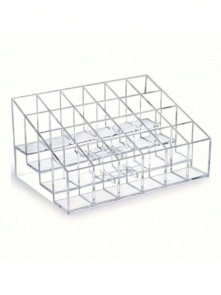 1pc Transparent Lipstick Storage Box, Plastic 24-Slot Lipstick Holder, Cosmetic Organizer Display Case, Acrylic Desktop Display Stand, Suitable For Home, Room And Dorm - Multicolor - View 1