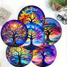 6pcs Life Tree Pattern Coaster Set, Tea Cup Mats, Water Cup Mats, Wine Glass Mats, Coffee Cup Mats, Round Absorbent Silica Gel Coasters, Home Decor, Party & Tableware Gift Set, Suitable For All Seasons - Multicolor - View 13