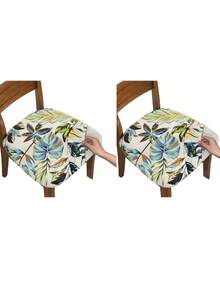 1/2/4/6件装几何印花牛奶丝椅垫套，弹性防尘，四季皆宜，适用于餐厅、酒店、客厅、卧室等场所的椅垫保护套 - 彩色 - 查看 11