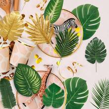 54/30/12片装，9种仿真热带棕榈叶，热带树叶，龟背竹叶，丛林叶带茎，适用于夏威夷草裙舞派对、海滩餐桌、婚礼、生日主题装饰、毕业典礼等场合，仿真琴叶草，仿真绿植，适用于家居、花园、办公室、阳台装饰、感恩节装饰 - 彩色 - 查看 11