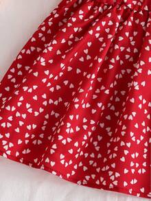 Baby Girls' Fashionable Cute Dress, Baby GirlVintage Collar Heart Pattern Dress, Baby Girls' Casual Elegant Sweet Versatile Clothing, Baby Girl Comfortable Outdoor Holiday Party Summer Outfit, Suitable For 0-1-2-3 Years Old, 6-9 Months - Red - View 5