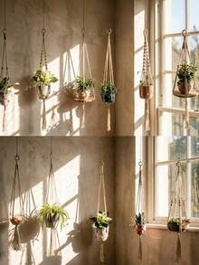 1个室内植物吊篮 - 手工编织室内植物吊篮