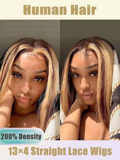 Honey Blonde Straight Short Bob Wig 13x4 Transparent Ear To Ear Lace Front Wig 200% Density Glueless Put On And Go Pre Cut Lace Frontal Wigs Pre Plucked Highlight Ombre Human Hair Wig For Women Pre-Cut Lace Is Available For Piano Color P4/27# 8-16inch Honey Blonde Frontal Human Frontal Hair Glueless Lace Front Wigs Straight Short Bob Wig 4/27 Highlight Bob Wigs For Women Pre Plucked Made From Human Frontal Hair Wig Wigs For Women