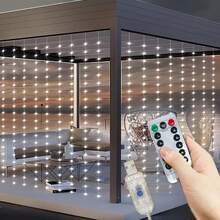 USB供电LED窗帘灯串，8种模式，带遥控器，适用于派对、家居、卧室、厨房、花园、婚礼、斋月、情人节、生日、露营、背景装饰、户外等场合的装饰灯。 - USB窗簾燈串 - 查看 9