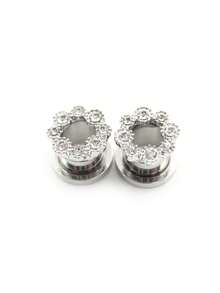 2pcs Stainless Steel Flower Crystal Zirconia Screw Ear Gauges, Size 6mm-16mm - Ear Expander - View 25
