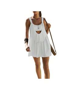 Women's Tennis Dress Cutout Loose Sleeveless Athletic Dresses With Built In Bra And Shorts Set For Workout Golf Dress - Trắng1 - Xem 2