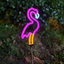 Outdoor Solar Powered Flamingo Neon Light, Pink Bird Decor Lamp, Made Of Plastic Material, Constant Lighting, Suitable For Spring Yard, Garden, Corridor, Valentine's Day And Christmas Decoration - Two-color - View 3