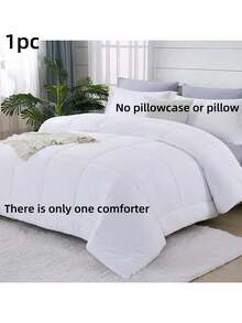 1 pieza Edredón acolchado a cuadros con relleno, manta de unicolor cómoda y cálida - Blanco - Ver 5