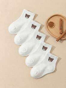20/10/5 双装白色婴儿船袜，可爱小熊图案，男女童通用，柔软透气，弹性防滑袜口，适合日常穿着，0-36 个月，适合日常穿着和开学季，婴儿袜，幼儿袜，船袜，小熊袜，运动袜，开学季礼物，儿童衣橱系列 - 彩色 - 查看 16