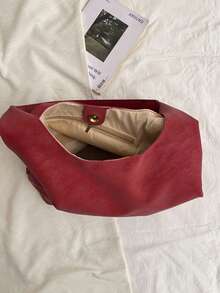 2025 Fashion Matte Solid Color Punk Rivet Commuter Tote Bag, Minimalist Niche Underarm Bag, Stylish Large Capacity Shoulder Bag - Red - View 4