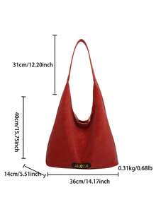 2025 Fashion Matte Solid Color Punk Rivet Commuter Tote Bag, Minimalist Niche Underarm Bag, Stylish Large Capacity Shoulder Bag - Red - View 5