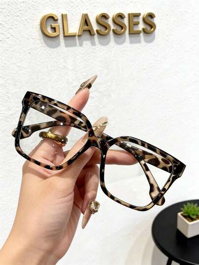 ：1副女士复古豹纹方形防蓝光眼镜，PC材质，轻便，Y2K风格，节日配饰，手机配件，女士防蓝光眼镜，假眼镜，透明眼镜，女士眼镜，圣诞节配饰，万圣节款式，适合日常办公通勤，返校季，游戏，派对造型，校园学习。
