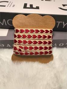 10mm-5m Heart Jacquard Woven Ribbon, Cotton Craft Ribbon For Wedding Party Flower Packaging, Love Design