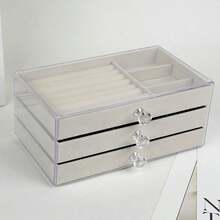 1pc 3-Layer Jewelry Box With Velvet Lining, Transparent Drawer Storage For Necklaces, Bracelets, Rings, Earrings , Makeup Room Decor - Multicolor - View 12