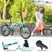 20 Inch Folding Bike For Adults With Basket Phone Holder And Fenders Steel Frame 6-Speed City Commuter Dual V-Brake Portable Compact Bicycle For Men And Women - Green + Steel + Garden & Outdoor1 - View 2
