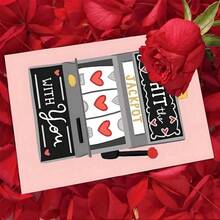 1pc Funny Valentine's Day Card For Husband, "I Hit The Jackpot With You" Love Greeting Card From Wife, Cute Slot Machine Heart Design, High-Quality Paper With Envelope, 4.7*6.7 In - 玫瑰紅 - 查看 5