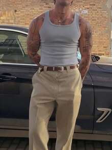 Men's Casual Basic Star Boy Style Cotton Tank Top - Grey - View 2