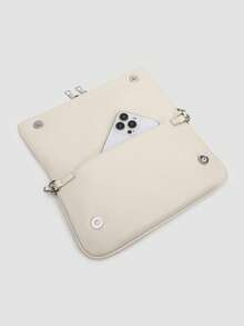 1pc Women's Chain Shoulder Bag, Crossbody Bag, Litchi Grain Underarm Bag With Chain, Minimalist Fashion Small Square Bag, Shoulder & Crossbody Bag With Adjustable Strap - 象牙色 - 查看 8