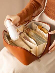 1个多功能旅行化妆包，大容量多层化妆包，PU皮革防水化妆包，女士旅行洗漱包，轻便洗漱化妆品收纳包，化妆品收纳袋，旅行和居家化妆品收纳包 - 彩色 - 查看 2