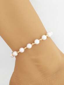 1pc Adjustable Cute Pearl Anklet, Fashionable And Popular, Suitable For Beach, Party, And Daily Wear - Gold - View 2