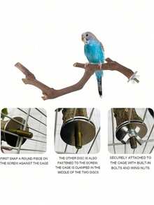 5pcs Bird Perch Set, Natural Wooden Parrot Perch Stand, 3pcs Grape Wood Perches, 2pcs Stands, Claw Grinder, Tiger Stripe Parrot Chew Stick, Training Branches, Suitable For Cockatiel, Small & Medium Birds - Brown - View 4