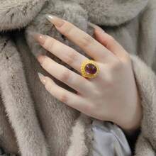 1pc Luxury Gold-Plated Purple Zirconia Ring, Elegant Wedding Band Jewelry For Women - Gold - View 4