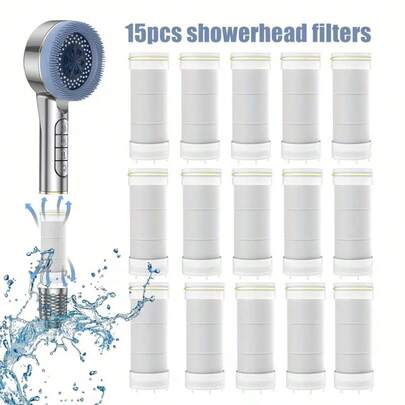 Handheld Showerhead Filter Cotton, 15-Piece Replacement Filter, Removes Chlorine, Fluoride, And Heavy Metals From Hard Water, High-Output Shower Filter, Beneficial To Skin And Hair Health