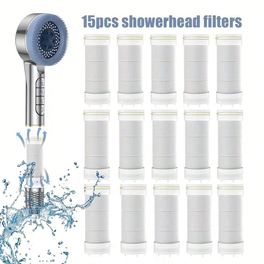 Handheld Showerhead Filter Cotton, 15-Piece Replacement Filter, Removes Chlorine, Fluoride, And Heavy Metals From Hard Water, High-Output Shower Filter, Beneficial To Skin And Hair Health