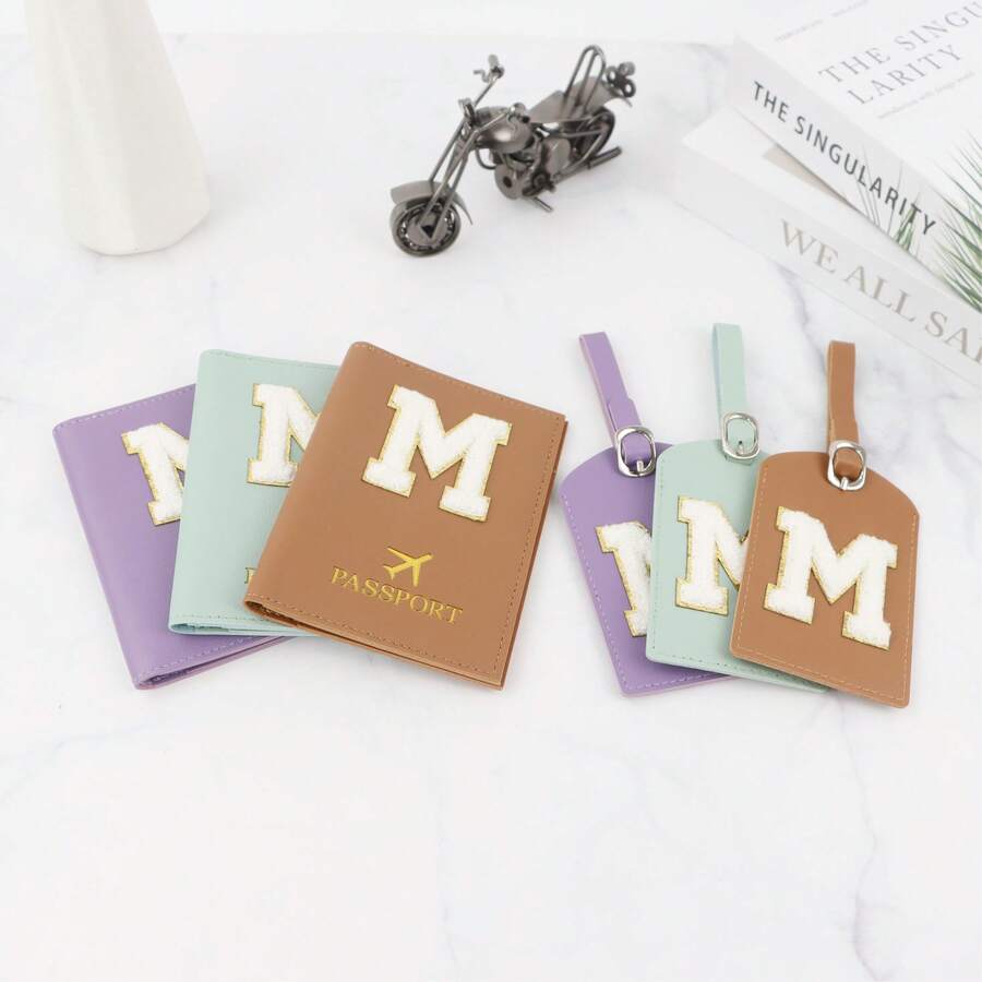 Conjunto de Porta-Passaporte com Letra Gravada Personalizada + Tag de Bagagem | Essenciais de Viagem Personalizados para Viagens Globais, Bolsa de Viagem, Bolsa de Bagagem, Bolsa de Viagem, Bolsa de Viagem de Grande Capacidade e Durável, Organizador de Viagem, Essenciais de Cruzeiro, Essenciais de Férias, Itens Essenciais de Viagem para Homens e Mulheres - Multicolorido - Visão 1