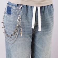 1pc Fashion Punk Metal Waist Chain, Multi-Layer Chain & Rivet Design Jeans Decoration, Versatile For Daily Wear, Men - Silver - View 4