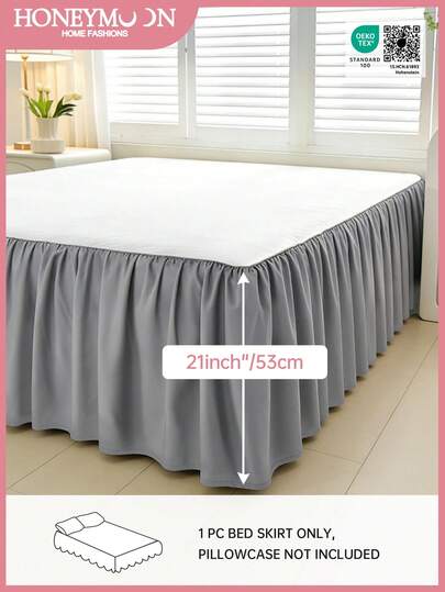 1pc Ruffled Bed Skirt, 21-Inch Drop For Easy Wear, Non-Slip Super Soft Bed Cover Suitable For Platform Bed, Romantic Style, Suitable For Home Bedding And Student Dormitory Essentials, Machine Washable, Oeko-Tex Certified