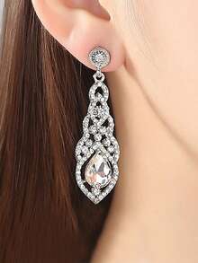 1 Pair Elegant Crystal Water Drop Bridal Wedding Earrings - Silver - View 2