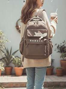 1 PC Brown Solid Color Animal Portable Travel Versatile Commuting Backpack,Multifunctional And Large Capacity Fashionable And Casual Large Capacity Portable Zipper School Bags,Travel Storage Stationery Storage,Vacation Essentials Satchel, Suitable For Earphones, Chargers, Lipstick, Cosmetics, Perfume, Skin Care And Beauty Products, Nurses, Students, Keys, Holiday Gifts - màu nâu - Xem 10