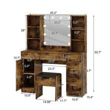 Farmhouse - Juego de Cambiador con Espejo Iluminado, Cambiador de Maquillaje Moderno de 56 Pulgadas con estación de Carga y estantes de Almacenamiento, Cambiador de recámara para Mujeres y - Marrón - Ver 2