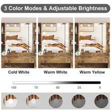 Farmhouse - Juego de Cambiador con Espejo Iluminado, Cambiador de Maquillaje Moderno de 56 Pulgadas con estación de Carga y estantes de Almacenamiento, Cambiador de recámara para Mujeres y - Marrón - Ver 5