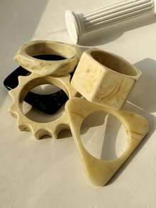 1件象牙色不对称树脂手链，厚款手链，饰有三角形、六边形和齿轮形状，复古优雅女士饰品，秋冬季款 - 彩色 - 查看 3