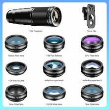 APEXEL 10-In-1 Smartphone Camera Lens Kit - HD Optical Lenses With Universal Phone Clip, Including 22X Telephoto Lens, 198° Fisheye Lens, Wide Angle Lens, And Macro Lens, Compatible With Most Phones - Black - View 5