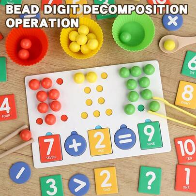 Pinching Beads, Numerical Decomposition Operation, Concentration Training, Pinching Chopsticks, Children's Attention, Puzzle Toys, Numerical Decomposition Operation Toys, Color Cognition, Mathematical Arithmetic Matching, Early Education Toys, Mathematical Operation Learning, Color Matching, Early Education, Enlightenment Toys, Desktop Puzzle, Wooden Toys, Exercise Fine Hand Movements