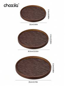1pc Walnut Round Serving Tray, Household Tray For Holding Snacks, Pastries, Teapot And Tableware - Walnut Round Tray - View 7