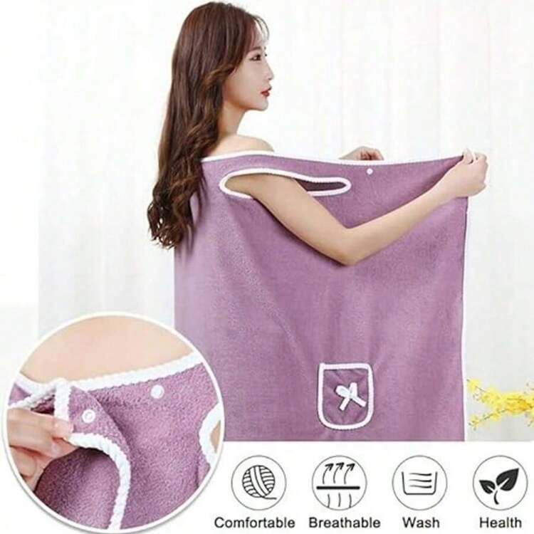 1件可穿戴浴袍套装 - 成人尺码，带毛巾口袋，厚绒面料，吸水性强，速干 - 适合沐浴后使用 - 不用担心脱落，适用于沙龙、酒店、运动、家庭和其他场合，可用作毛巾或SPA毛巾。 - 彩色 - 查看 6