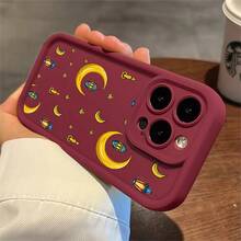 1pcs Moon Lantern Pattern Phone Case Suitable For Apple Phone17 16 15 14 13 12 11 PRO MAX X XSMAX Galaxy S22 S23 S24 S25 S26 Ultra A13 A14 A15 A16 A52 Silicone Shock Proof Vintage Minimalist Aesthetic Cute Elegant Can Be Given To Friends Can Be Given To A Lover - 酒紅色 - 查看 4